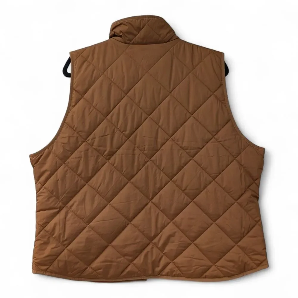 J.Crew Quilted Puffer Vest Camel Brown Snap Pocket Zip XXL Womens Warm
